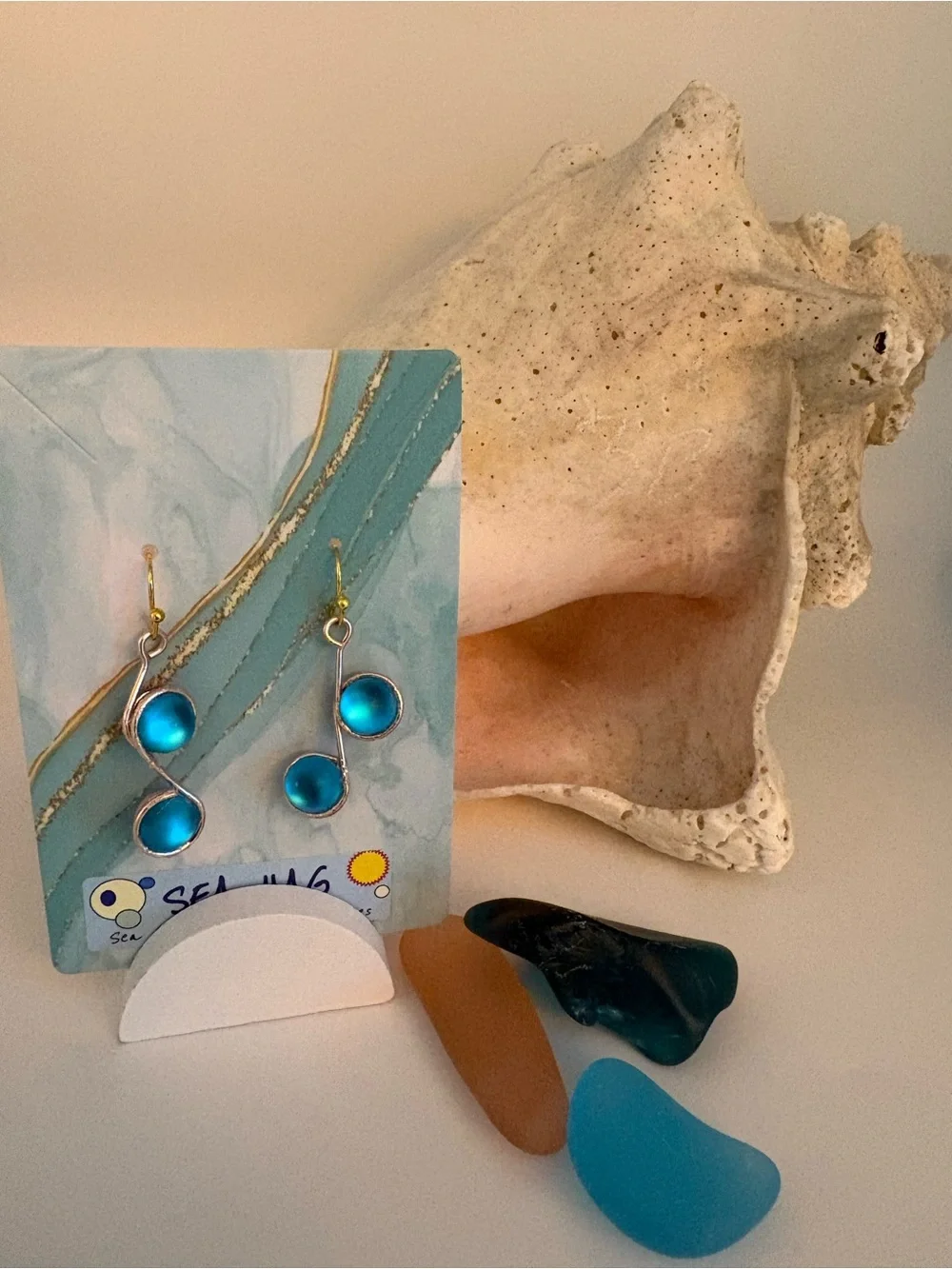 Blue Glass Drop Music Note Earrings - Women Jewelry
